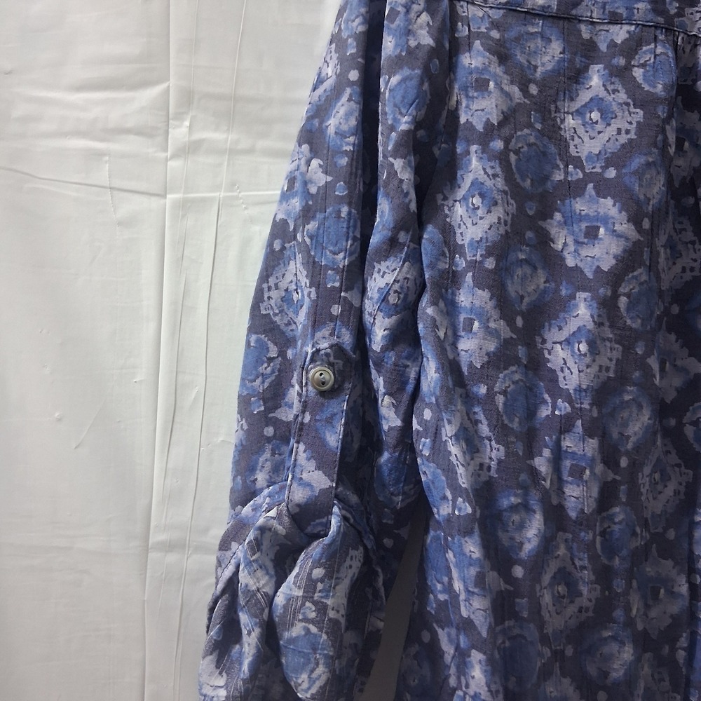 Kim‎ Rogers Blue Paisley Print Roll Tab Sleeve Small Casual Blouse Top - Picture 5 of 7